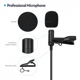 Type-C Mini Lavalier Microphone Omnidirectional Condenser Clip-on Mic with 1.5-Meter-Long Cable Wind Muff Metal Clip for Smartphone Tablet Computer Professional Recording Video Shooting Online Teaching