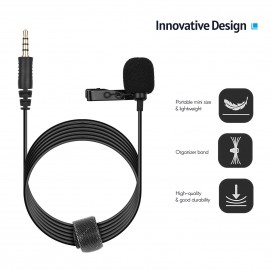 Mini Lavalier Microphone Omnidirectional Condenser Clip-on Mic with 3.5mm TRRS Plug 1.5-Meter-Long Cable for Smartphone Tablet Computer Professional Recording Video Shooting Online Teaching