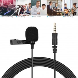 Mini Lavalier Microphone Omnidirectional Condenser Clip-on Mic with 3.5mm TRRS Plug 1.5-Meter-Long Cable for Smartphone Tablet Computer Professional Recording Video Shooting Online Teaching