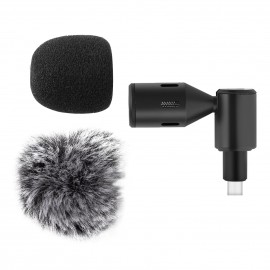 Mini Plug-in Smartphone Microphone Mobile Phone Mic Cardioid Pickup Type-C Plug 90° Angle Adjustable with 2pcs Windscreen for Smartphone Live Streaming Vlog Online Singing