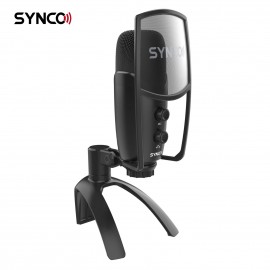 SYNCO CMic-V2 USB Condenser Microphone Mic Cardioid 192kHz/24bit One-Button Muting Real-time Monitoring with Pop Filter Desktop Mic Stand for Smartphone Laptop PC Live Streaming Video Conference Online Education Interview Video Recording