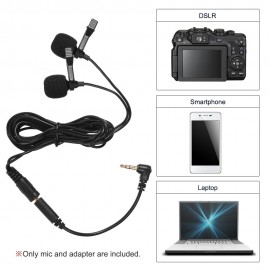 Dual-head Lavalier Lapel Omnidirectional Clip-on Microphone Mic for Smartphone Laptop Camera 3.5mm Audio Plug Devices for Program Video Recording Interview Webcast