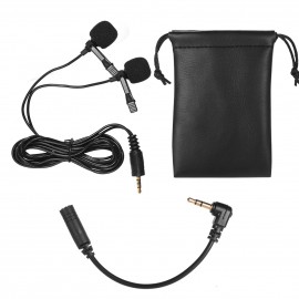 Dual-head Lavalier Lapel Omnidirectional Clip-on Microphone Mic for Smartphone Laptop Camera 3.5mm Audio Plug Devices for Program Video Recording Interview Webcast