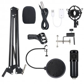 BM800 Condenser Microphone Lit Pro Audio Studio Recording & Brocasting Adjustable Mic Suspension Scissor Arm Pop Filter