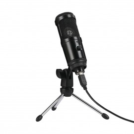 USB Plug-and-Play Condenser Dynamic Microphone Mic with Mini Tripod Stand for PC Laptop Games Playing Music Recording Online Chatting Singing Network Broadcast Live Streaming 