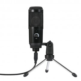 USB Plug-and-Play Condenser Dynamic Microphone Mic with Mini Tripod Stand for PC Laptop Games Playing Music Recording Online Chatting Singing Network Broadcast Live Streaming