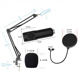 Studio Recording Condenser Microphone Kit with Shock Mount + Flexible Scissor Arm Stand + Pop Filter + Windscreen + Connection Cable for Network Broadcasting Online Singing