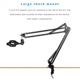 Studio Recording Condenser Microphone Kit with Shock Mount + Flexible Scissor Arm Stand + Pop Filter + Windscreen + Connection Cable for Network Broadcasting Online Singing