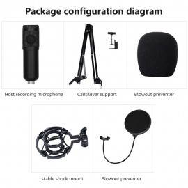 Studio Recording Condenser Microphone Kit with Shock Mount + Flexible Scissor Arm Stand + Pop Filter + Windscreen + Connection Cable for Network Broadcasting Online Singing