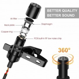 Mini Clip-on Lavalier Microphone Lapel Condenser Mic with 3.5mm Plug Compatible with iPhone iPad Android Smartphone DSLR Camera PC Laptop