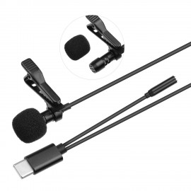 1.5 Meter Type-C Omni-directional Lapel Lavalier Microphone Clip-on Recording Condenser Microphone with Monitoring Function for Laptop Computer Smartphone Tablet Camera with Type-C Port