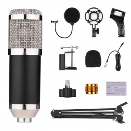 Professional Broadcasting Studio Recording Condenser Microphone Kit with Mic Windscreen + Shock Mount + Adjustable Suspension Scissor Arm Stand + Mounting Clamp + Pop Filter + Audio Cable