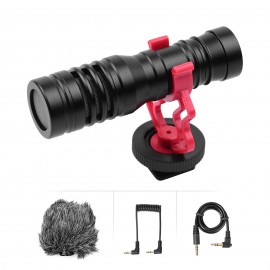 Universal Cardioid-directional Condenser Microphone Interview Live Streaming Vlog Recording Microphone with 3.5mm TRS & TRRS Audio Cables Furry Windshield Shock-absorption Mount for Smartphone Laptop Tablet DSLR ILDC Camera Camcorder 