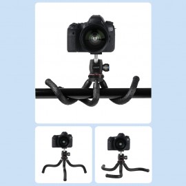 Flexible Tripod Phone/DSLR/Mirrorless Camera Stand Adjustable Selfie Stick Rotatable Ball Head/Gradienter/Phone Mounting Seat, Black