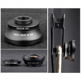 Two in One 16mm Wide Lens + 12X Macro Lens Set Clip-on Phone Camera Lens Add-on Lenses Kit HD Camera Lens Compatible with Most Smartphones