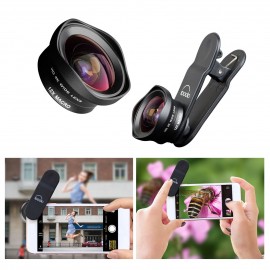 Two in One 16mm Wide Lens + 12X Macro Lens Set Clip-on Phone Camera Lens Add-on Lenses Kit HD Camera Lens Compatible with Most Smartphones