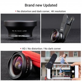 Two in One 16mm Wide Lens + 12X Macro Lens Set Clip-on Phone Camera Lens Add-on Lenses Kit HD Camera Lens Compatible with Most Smartphones