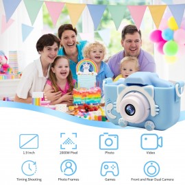 Portable Children Digital Camera 20MP 1080P HD Video Camera Camcorder Cute Rechargeable Selfie Camera with 1.9 Inch Screen 32GB Memory Card Support Games Outdoor Photography Birthday Christmas Gift for Children Girls Boys Age 3-10