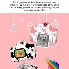 WiFi Instant Print Cameras Kids Camera 2.4 Inch Screen 1080P Video Recording Zero Ink 180° Rotation Lens with Print Paper 12 Color Pens for Children Kids Age 4+