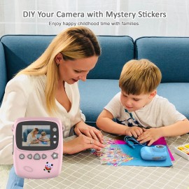 Portable Kids Instant Print Camera Digital Video Camera with 1080P High Video Resolution 18MP 2.3 Inch Large Screen Funny Photo Frames Colorful Markers Print Paper Stickers Hanging Rope for Boys Girls