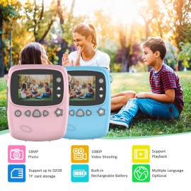 Portable Kids Instant Print Camera Digital Video Camera with 1080P High Video Resolution 18MP 2.3 Inch Large Screen Funny Photo Frames Colorful Markers Print Paper Stickers Hanging Rope for Boys Girls