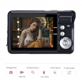 Portable 720P Digital Camera Video Camcorder 18MP Photo 8X Zoom Anti-shake 2.7 Inch Large TFT Screen Built-in Lithium Battery with Carry Bag USB Charging Cable for Kids Teens