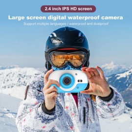 8MP Children Digital Camera Kids Waterproof Camera with Front and Rear Dual Cameras 2.4 Inch IPS HD Screen One-click Photo/Video Self-timer for 5s