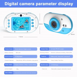 8MP Children Digital Camera Kids Waterproof Camera with Front and Rear Dual Cameras 2.4 Inch IPS HD Screen One-click Photo/Video Self-timer for 5s