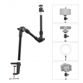 Andoer ST-01 Flexible Foldable Desk Mount Stand Metal Bracket with 1/4 Inch Screw Ballhead Adapter 3kg Load Capacity for Fill Light LED Ring Light Webcam Camera Smartphone