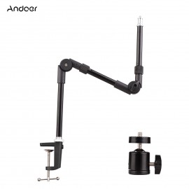 Andoer ST-01 Flexible Foldable Desk Mount Stand Metal Bracket with 1/4 Inch Screw Ballhead Adapter 3kg Load Capacity for Fill Light LED Ring Light Webcam Camera Smartphone