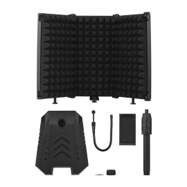 Microphone Isolation Shield Compact Foldable Tabletop Mic Windscreen 3-Panel Sound Absorbing Foam Reflector with Supporting Rod Base Phone Clip 5/8 Inch Screw Adapter for Studio Professional Recording Singing Live Stream