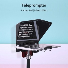 Teleprompter Phone and DSLR Recording Mini Teleprompter for Pad Tablet Portable Smartphone Camera Prompter with Phone Holder Support Wide Lens Adapter Rings for Video Recording Live Streaming Interview Presentation Stage Speech