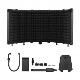 Foldable Microphone Isolation Shield 5-Panel Mic Sound Absorbing Foam Reflector with 3/8 Inch & 5/8 Inch Mic Threaded Mount Desktop Stand Smartphone Tablet Clip for Studio Live Streaming Audio Recording