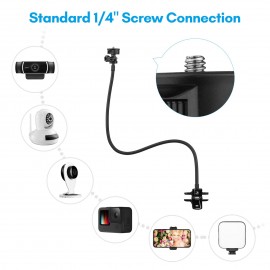 72cm/28in Webcam Stand Flexible Desk Mount Bracket 1/4 Inch Screw 1kg Load Capacity with Phone Holder Remote Shutter for Live Streaming Online Teaching Meeting Chatting