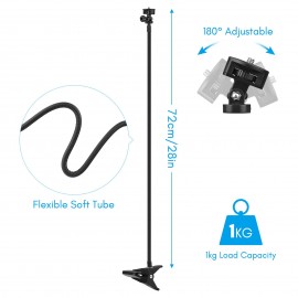 72cm/28in Webcam Stand Flexible Desk Mount Bracket with 1/4 Inch Screw 1kg Load Capacity for Web Camera C930e/C930/C920/C922x/C922/C925e/C615 for Smartphone Small LED Video Light