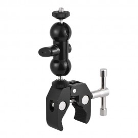 Dual Ballhead Arm Super Clamp Mount Multi-functional Double Ball Adapter for DSLR Camera Monitor LED Video Light External Mic