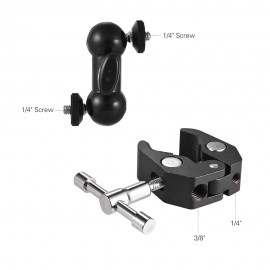 Dual Ballhead Arm Super Clamp Mount Multi-functional Double Ball Adapter for DSLR Camera Monitor LED Video Light External Mic