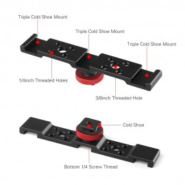 Aluminum Triple Cold Shoe Mount Plate Bracket for Camera Microphone LED Light Mounting